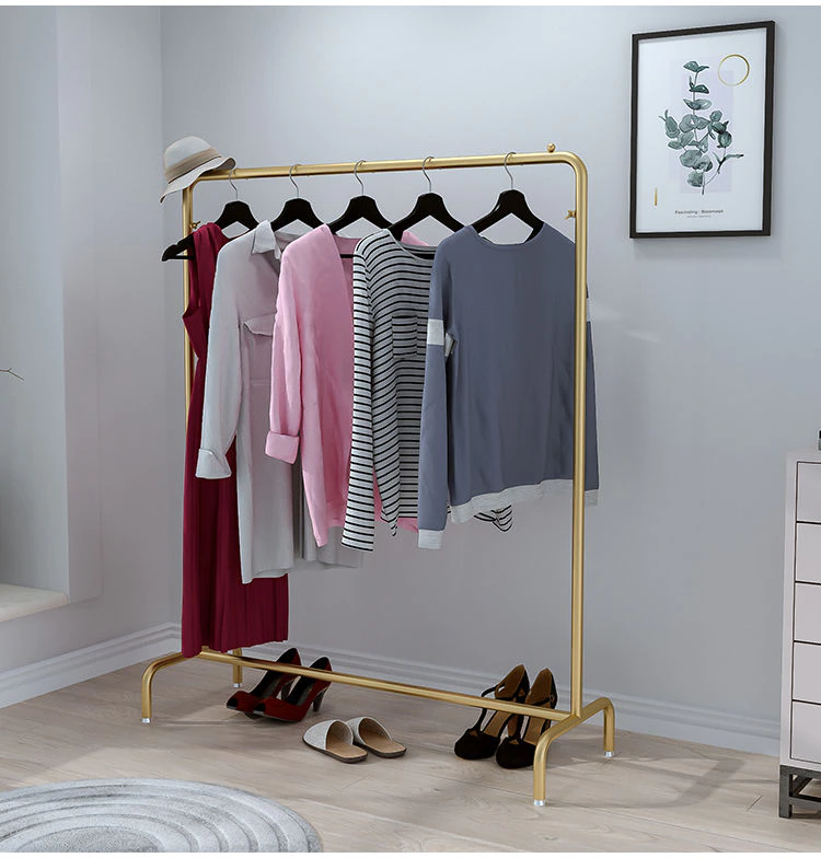 High-quality clothing store display rack golden and black floor-type iron