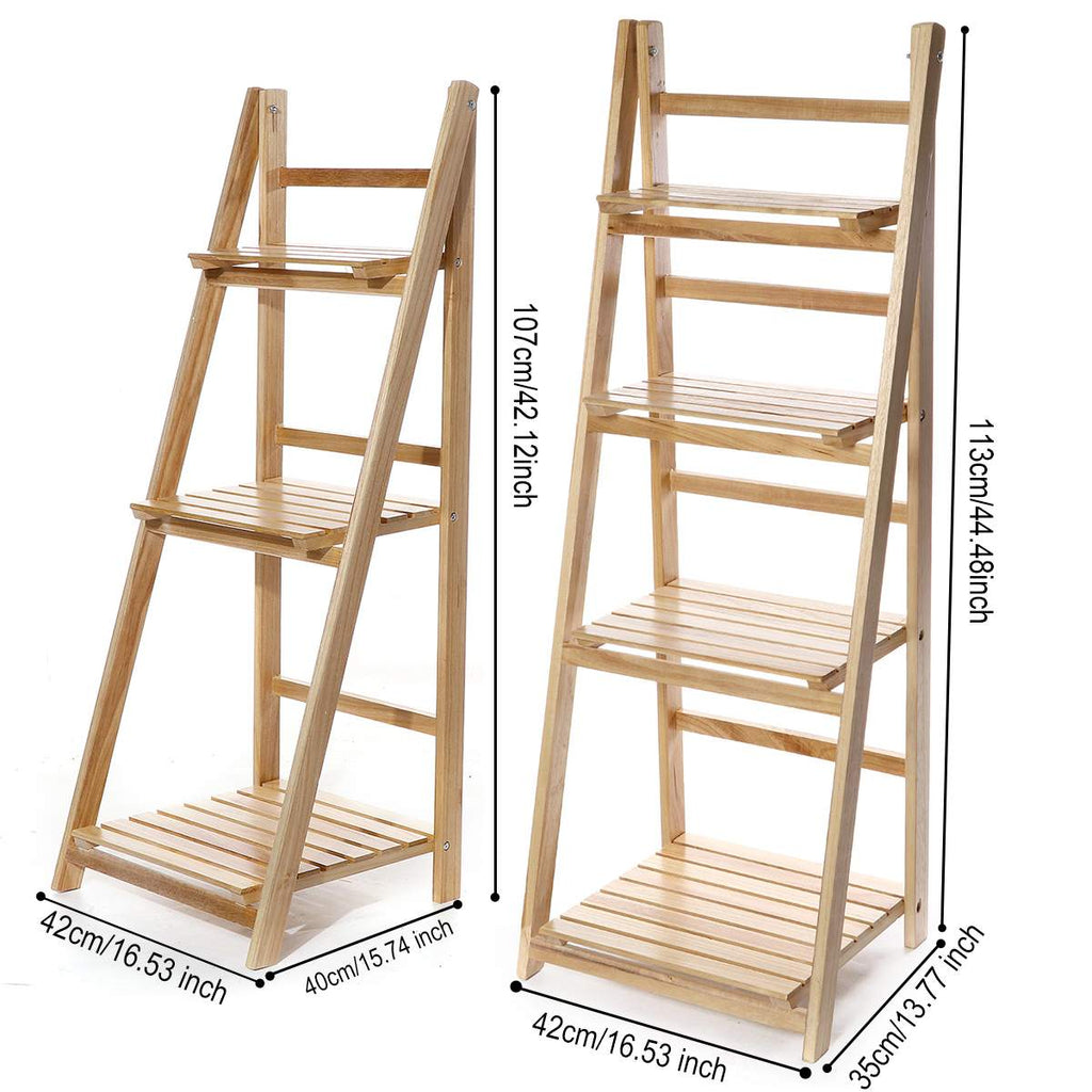 4 Tier Wooden Ladder Folding Book Shelf Shelving Rack