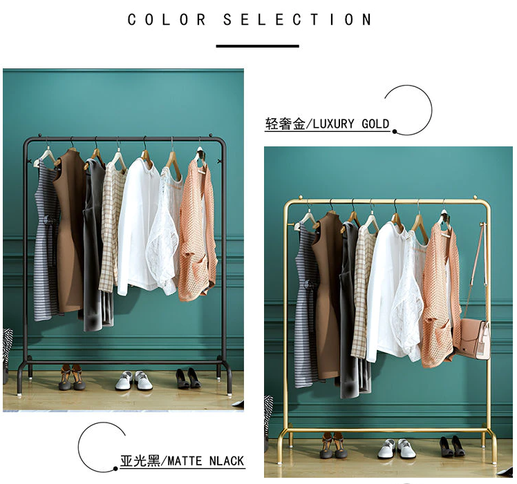High-quality clothing store display rack golden and black floor-type iron
