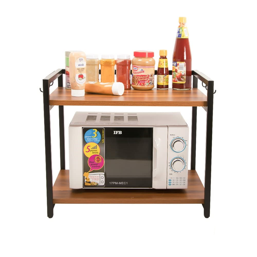 2 Tier Wood & Metal Microwave Stand Kitchen Storage Shelf Microwave
