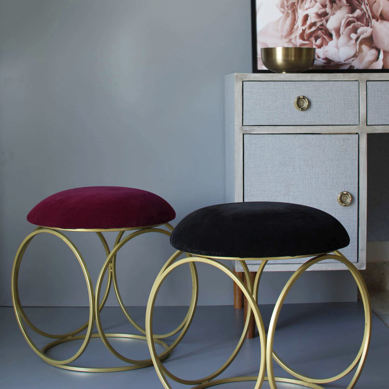 Luxury design Stool for living room gold frame Metallic seating stool sofa chair