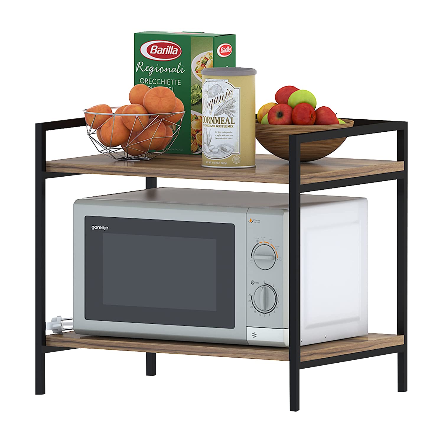 2 Tier Wood & Metal Microwave Stand Kitchen Storage Shelf Microwave