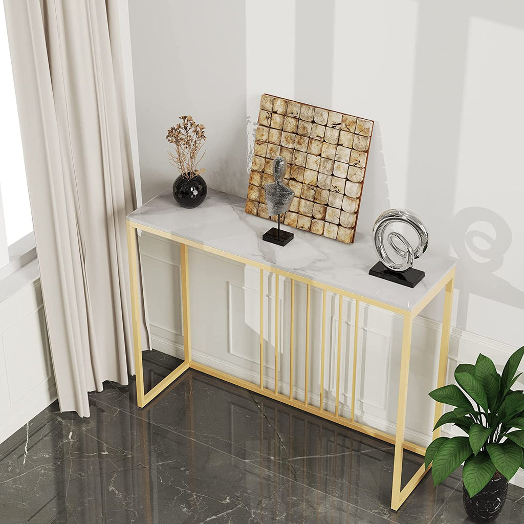 Marble Console Table for Entryway Metal Frame Table