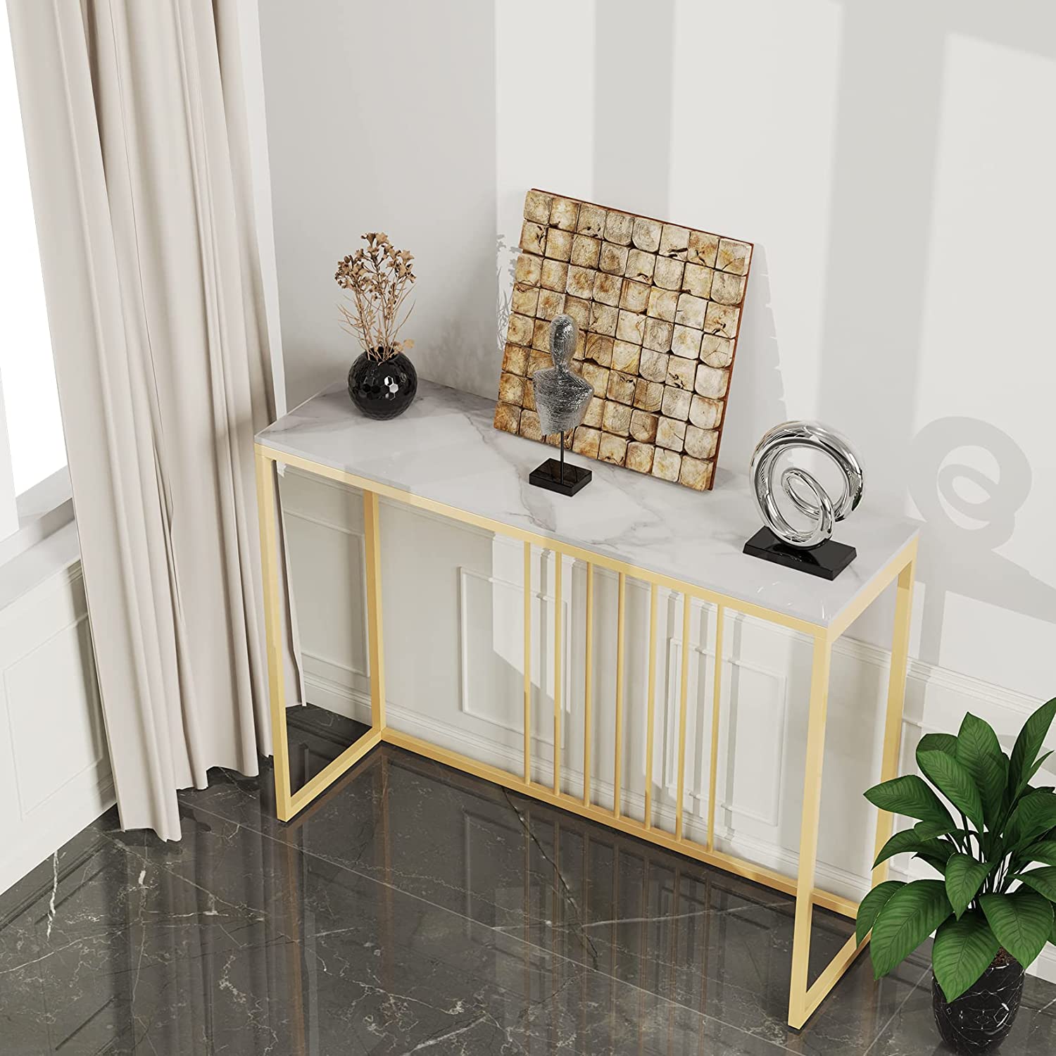 Marble Console Table for Entryway Metal Frame Table