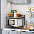 2 Tier Wood & Metal Microwave Stand Kitchen Storage Shelf Microwave