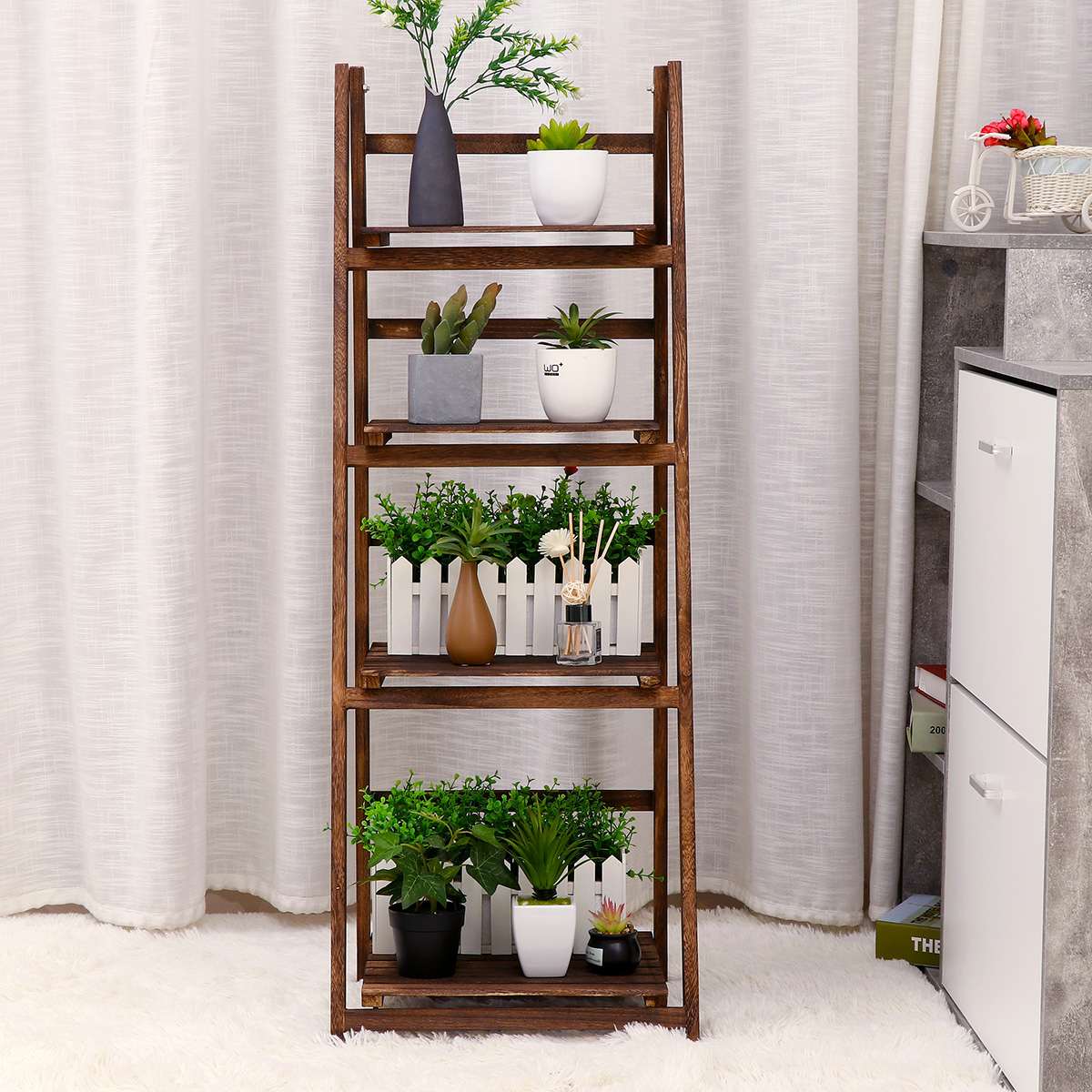 4 Tier Wooden Ladder Folding Book Shelf Shelving Rack