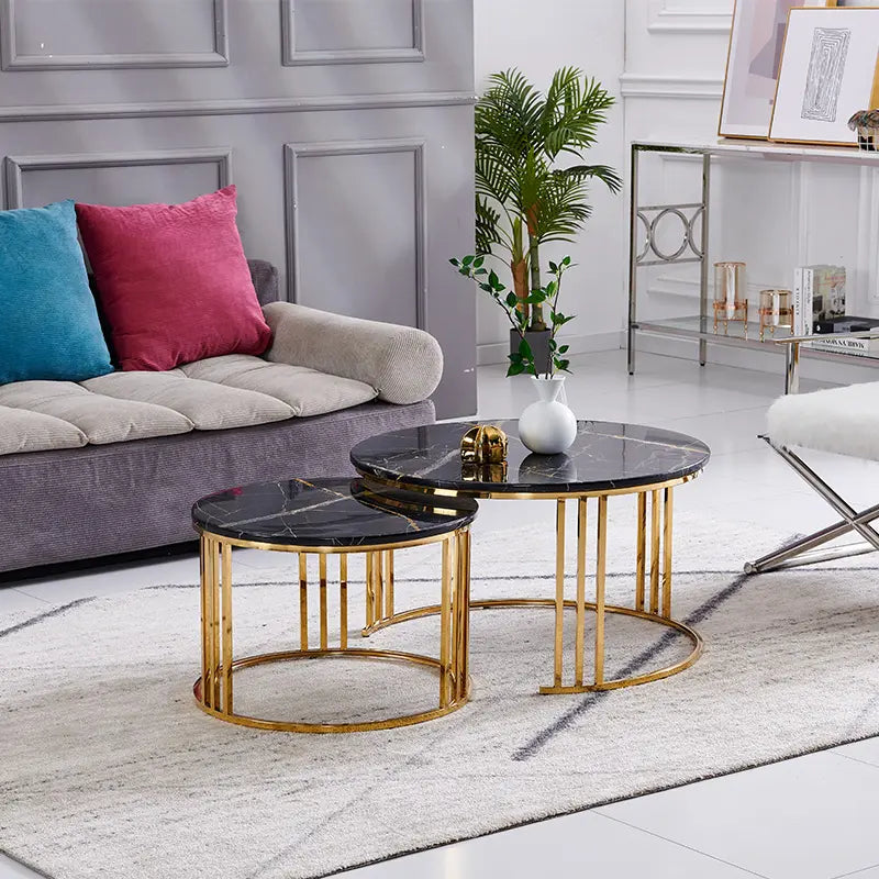2-Piece Round Center Table Set Luxury Style For Room