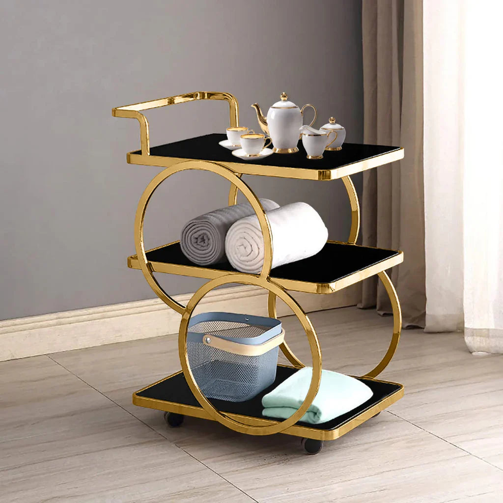 3-Tier Rolling Storage Cart - European Style Serving Rings Trolley