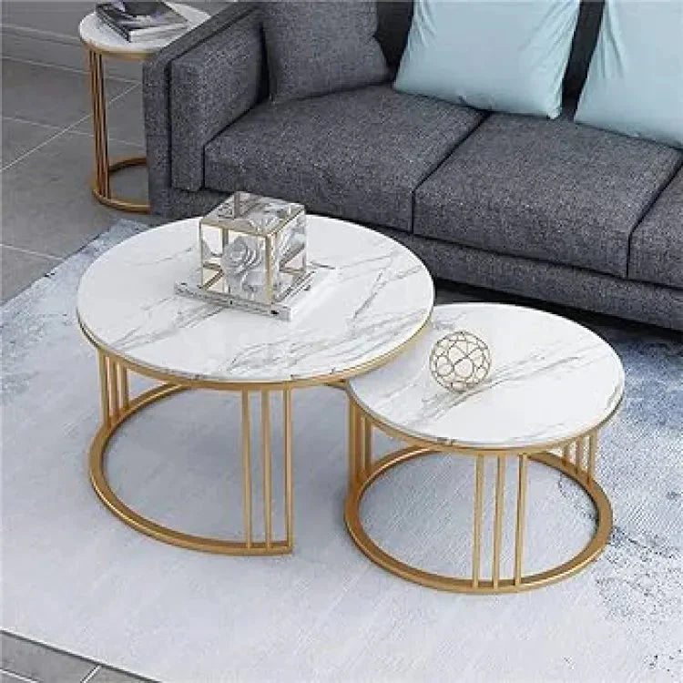 2-Piece Round Center Table Set Luxury Style For Room