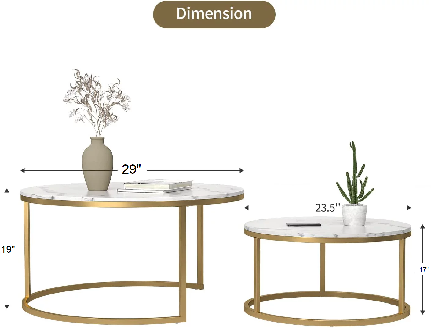 Modern Nesting Coffee Table Marble Look Sofa Side Nest of Tables Round End Tables