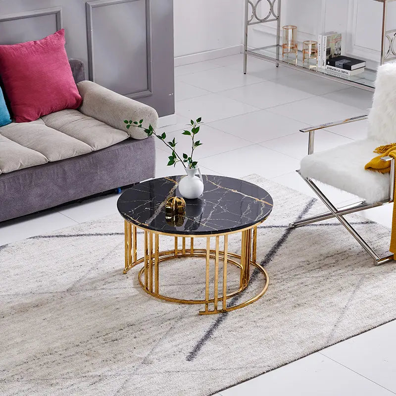 2-Piece Round Center Table Set Luxury Style For Room