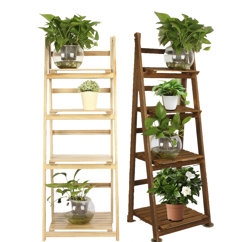 4 Tier Wooden Ladder Folding Book Shelf Shelving Rack