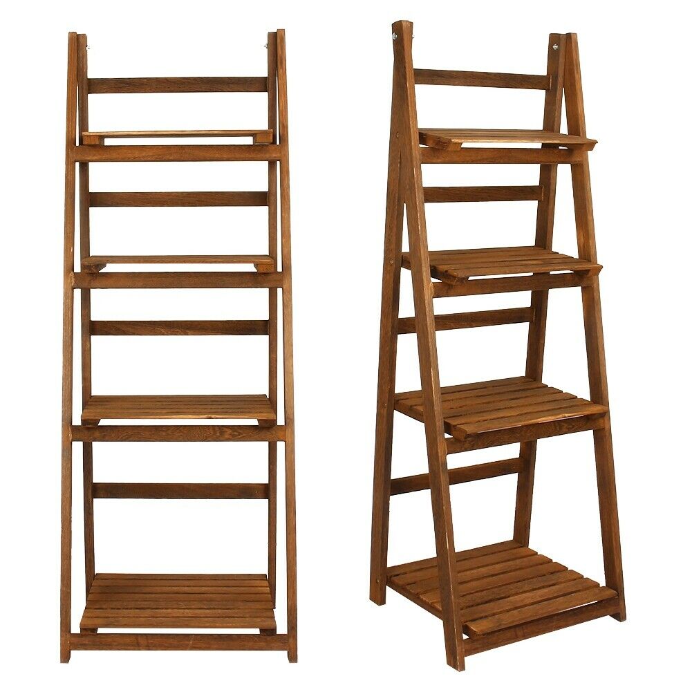 4 Tier Wooden Ladder Folding Book Shelf Shelving Rack
