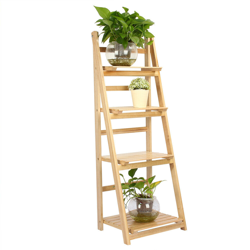 4 Tier Wooden Ladder Folding Book Shelf Shelving Rack
